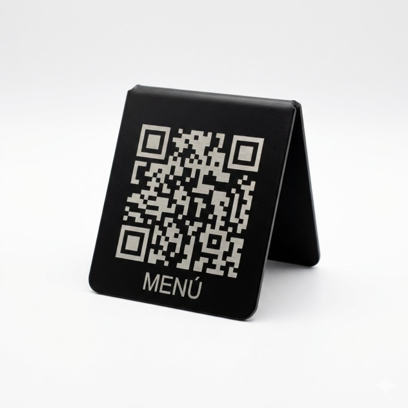 Hablador Mesa QR para Menú Digital - Diseño "V" Negro Mate/Brilloso Elegante