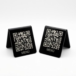 Hablador Mesa QR para Menú Digital - Diseño "V" Negro Mate/Brilloso Elegante