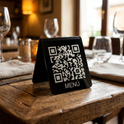 Hablador Mesa QR para Menú Digital - Diseño "V" Negro Mate/Brilloso Elegante